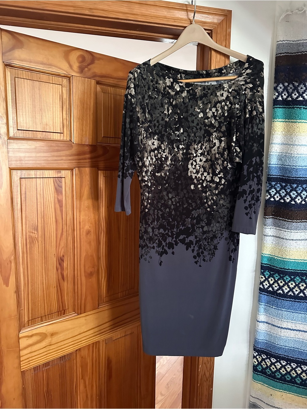 Jones New York Black and Gray Floral Ombre Midi Dress